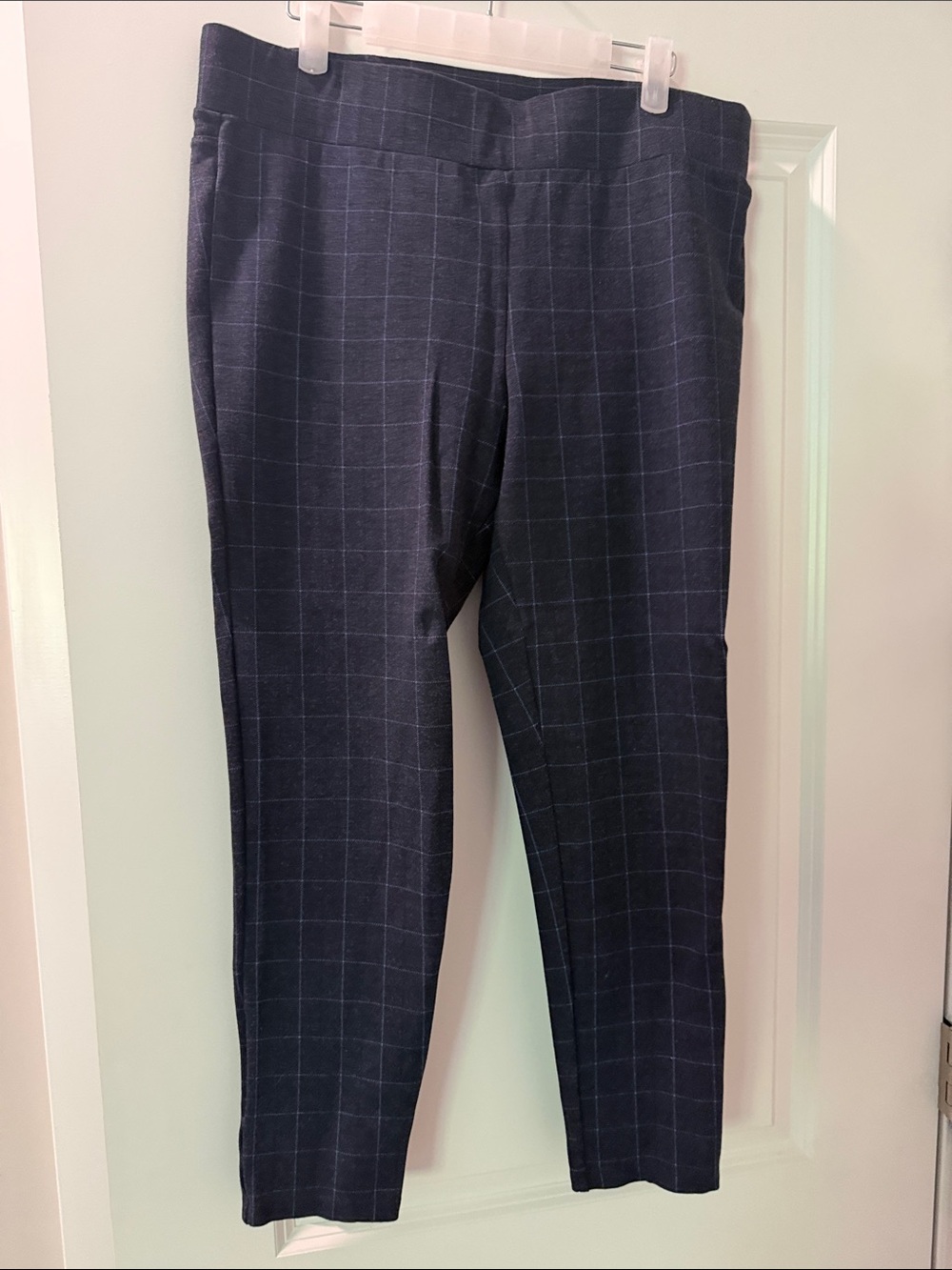 LOFT Navy Windowpane Ponte Knit Dress Pants